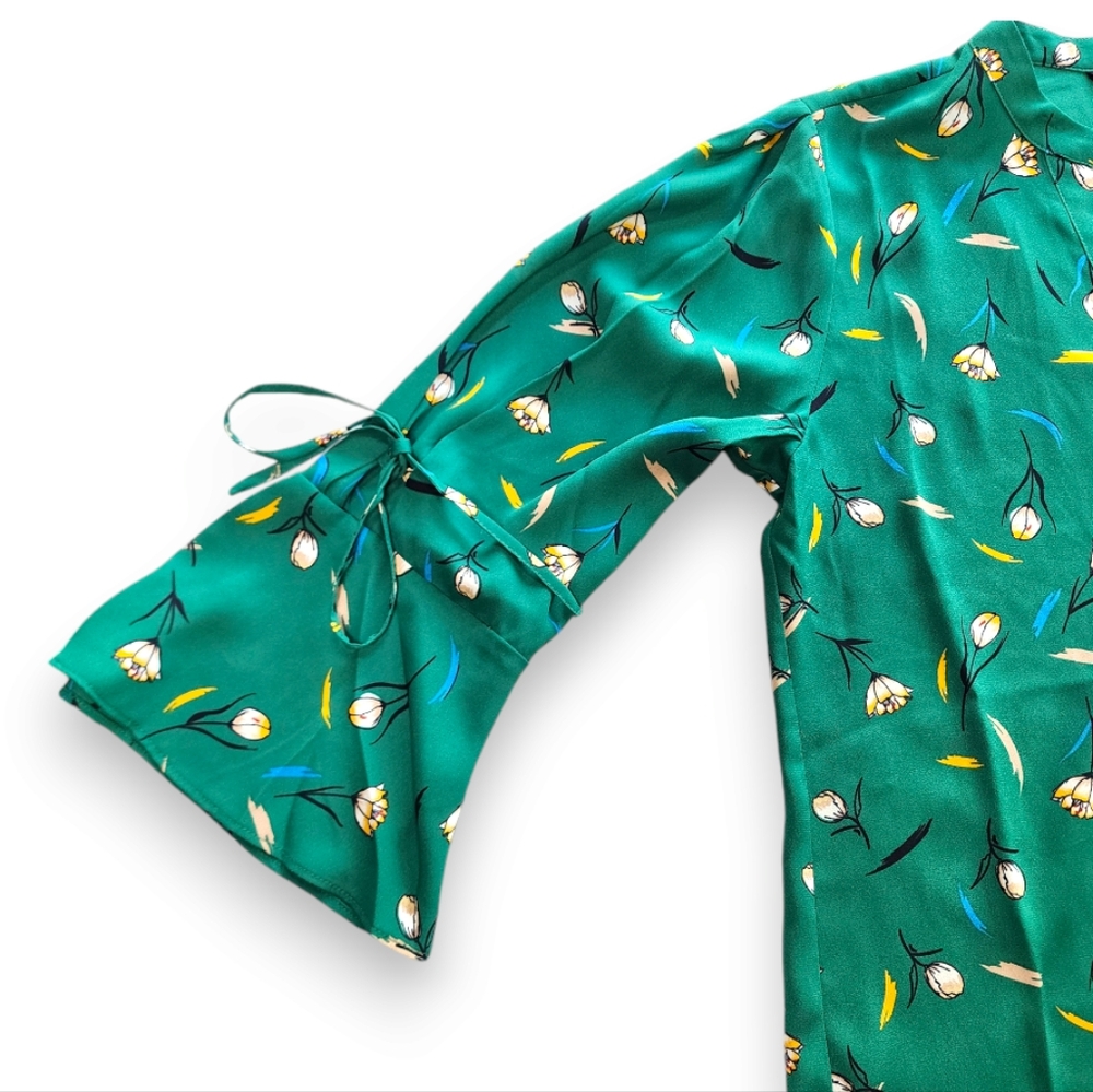 41 Hawthorn Trina Green Floral 3/4 Length Tie Sleeve Blouse Size XS - Picture 8 of 15